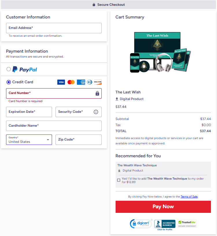The Last Wish Checkout Page